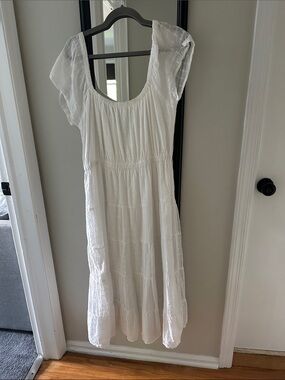 Mango Women's White Tiered Cotton Dress - Classic Scoop Neck